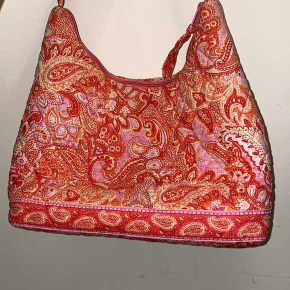 Vera Bradley Pink Tangerine Orange Quilted Zip Top Shoulder VB Bag Flat Bottom - Picture 3 of 16
